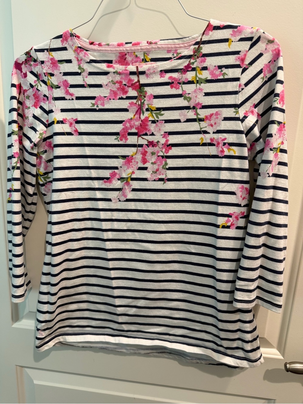 Joules Navy & White Striped Long-Sleeve Top with Beautiful Pink Floral Print